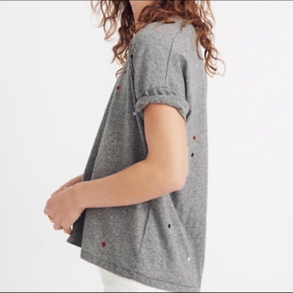 Madewell Gray Scoop Neck Tee W/Colorful Squares S - Picture 4 of 9